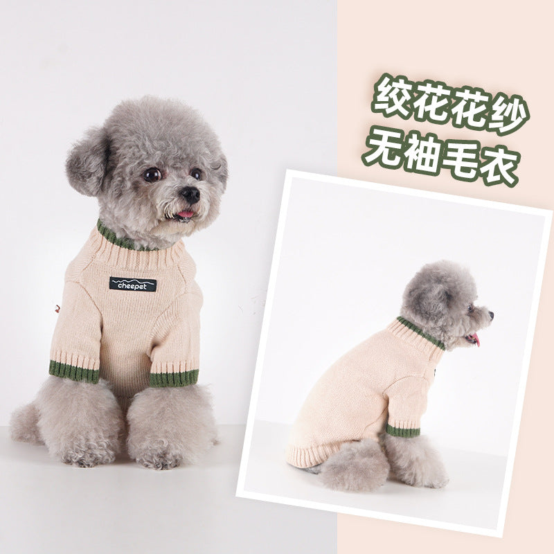 Fun Japanese contrast color two-leg sweater 21 autumn and winter pet sweater Teddy dog clothes small dog puppies warm