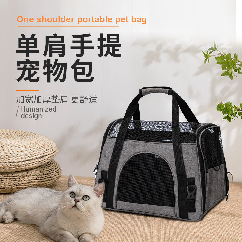 New cat bag large capacity foldable portable Oxford cloth crossbody pet shoulder bag go out breathable pet bag