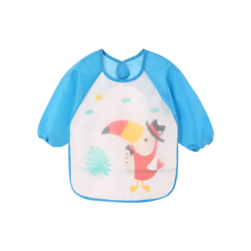 Autumn and winter baby double-layer coveralls children's wash-free meal clothes infant bibs cartoon reverse wear eating clothes drawing clothes