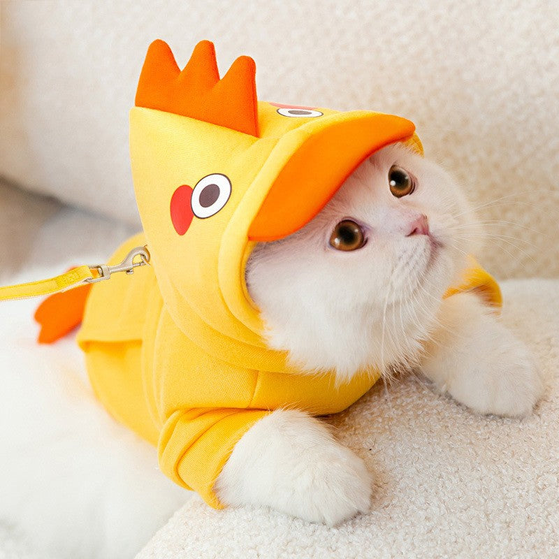 Autumn and winter dog clothes thin fleece warm hooded sweatshirt funny cat two-legged pet clothes Teddy transformation outfit