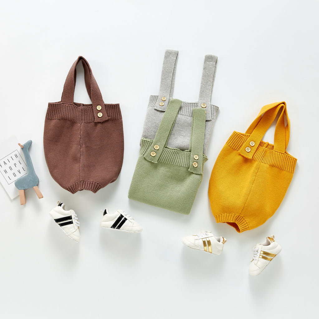 2023 autumn new baby and young children's suspender romper solid color foreign style knitted suspender jumpsuit with fart cover