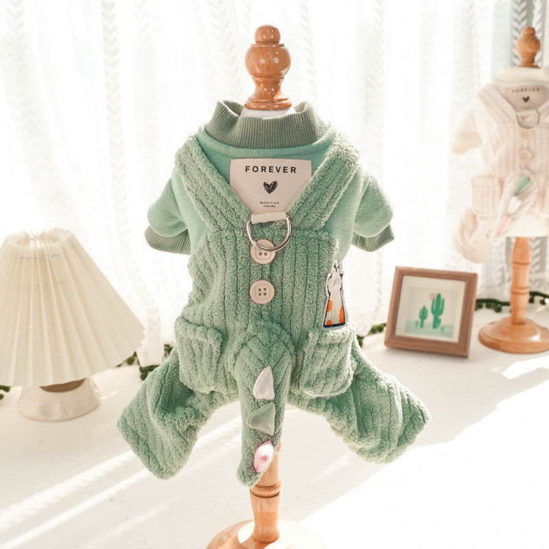 Pet autumn and winter cute transformation clothes with traction buckle warm four-legged clothes Teddy Bichon dog cat clothes supplies