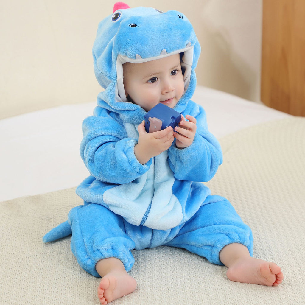 michley new children's flannel crawling clothes infant jumpsuit baby pajamas cross-border dinosaur jumpsuit