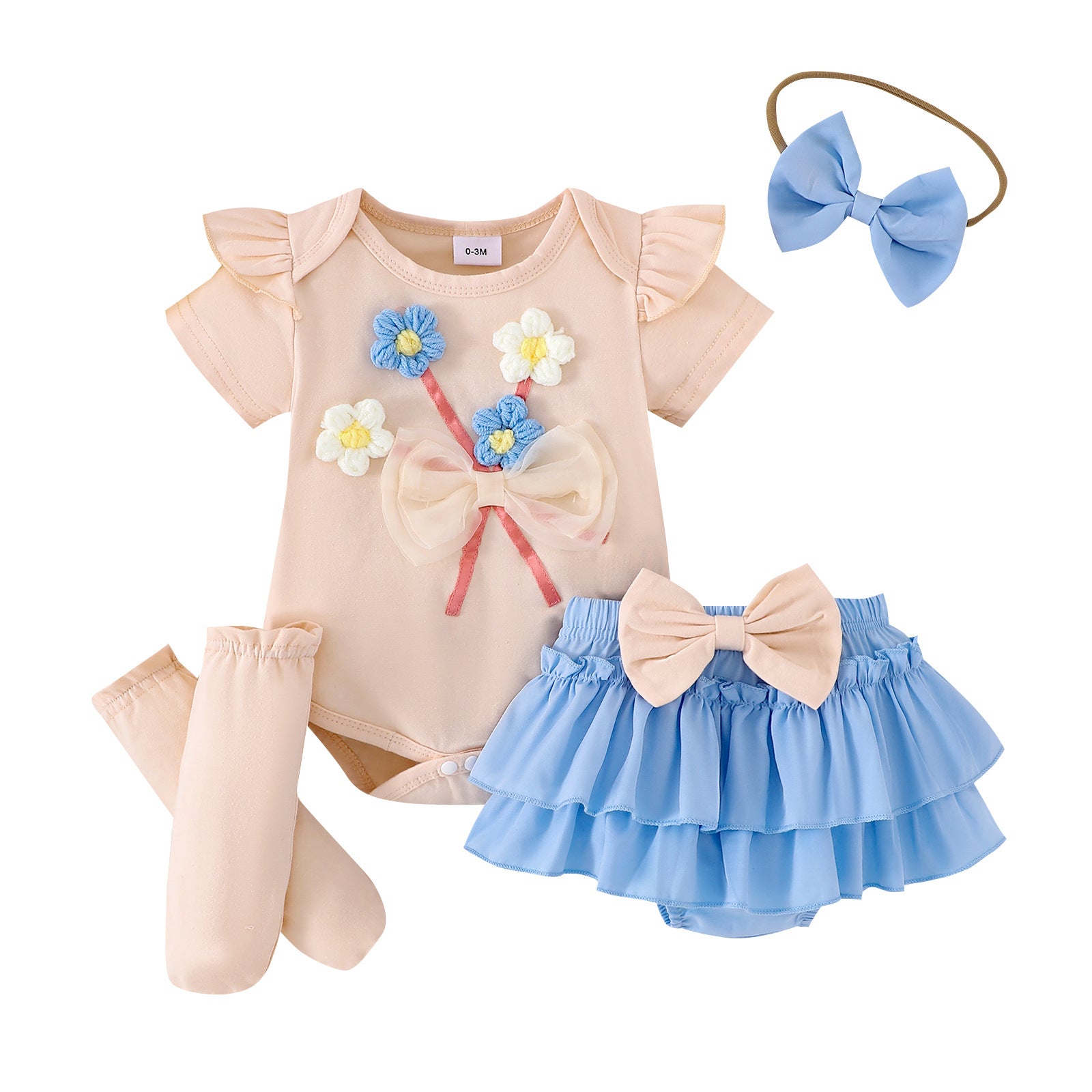 Cross-border European and American summer baby girl suits, small and medium-sized children's baby rompers, bow short skirts, socks, headwear