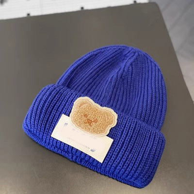 New autumn and winter children's warm hats cute bear double ball hats infant baby warm ear protection knitted wool hat