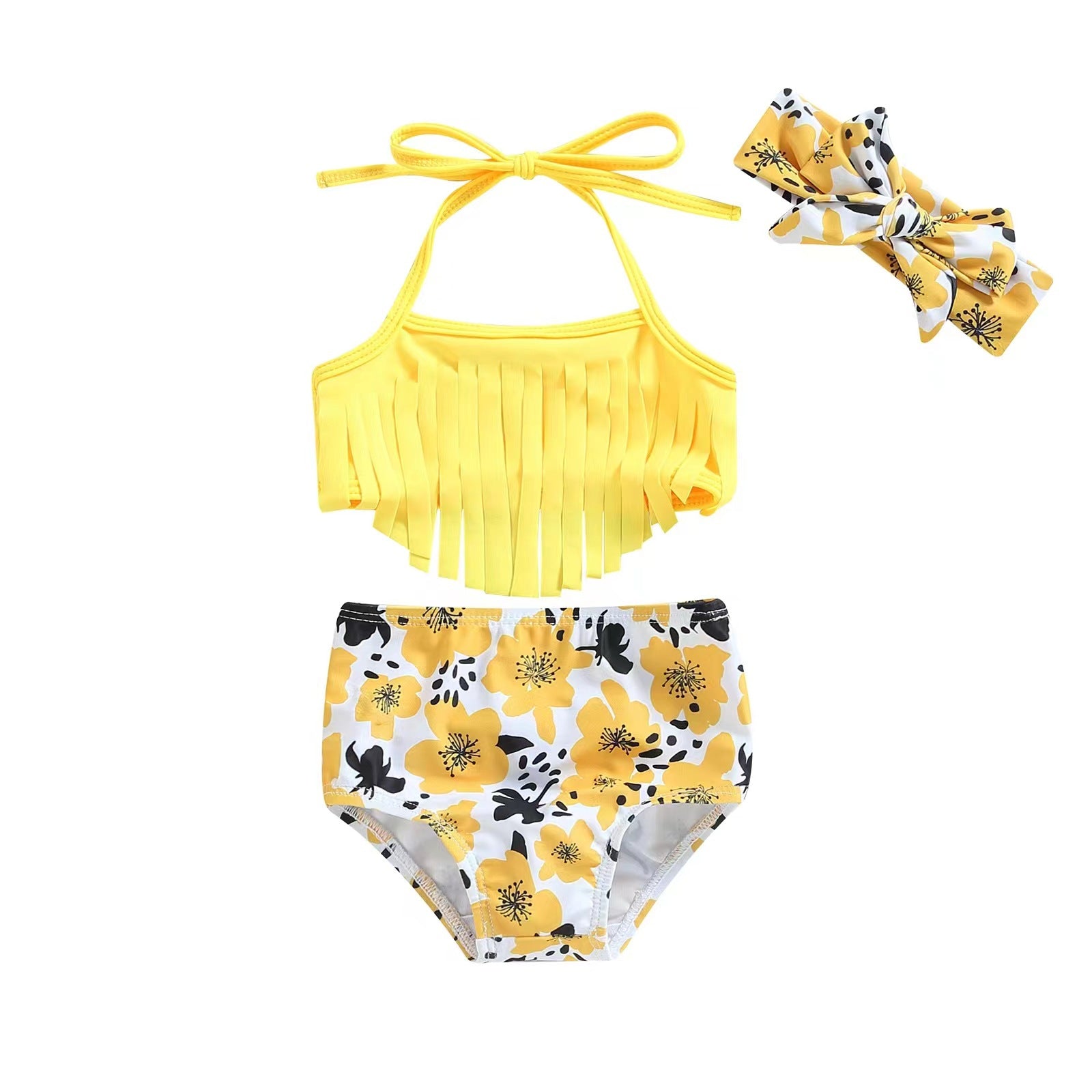 2024 summer new style girls baby girl split sports swimsuit tassel 3-piece set hot spring manufacturer wholesale