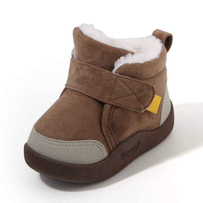 Winter toddler shoes for 1-2-3-4 years old, plus velvet soft sole baby cotton shoes for boys and girls, non-slip short boots for children's snow boots
