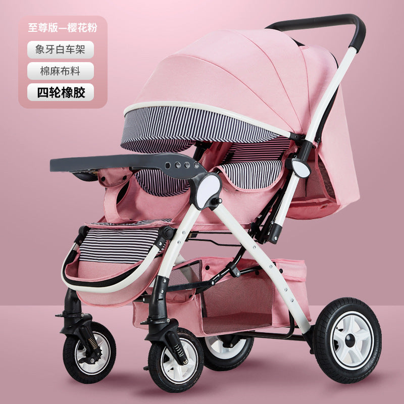Baby stroller for children, lightweight and easy to fold, can sit and lie down with umbrella, good driver, four wheels and high view