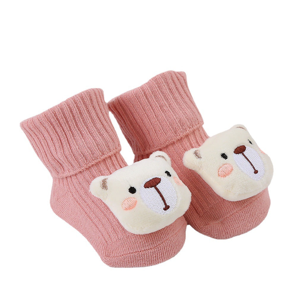2023 new double needle cute cartoon doll socks baby mid-tube socks children's glue floor socks non-slip INS