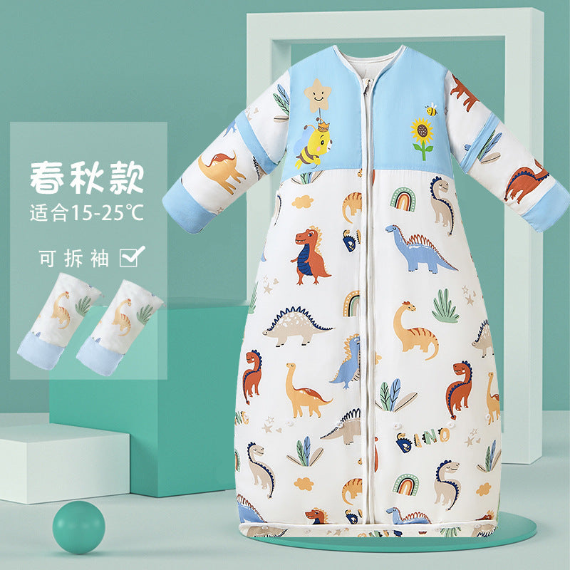 2025 new children's sleeping bag spring and autumn winter pure cotton thickened medium and large children's baby clothes style anti-kick sleeping bag