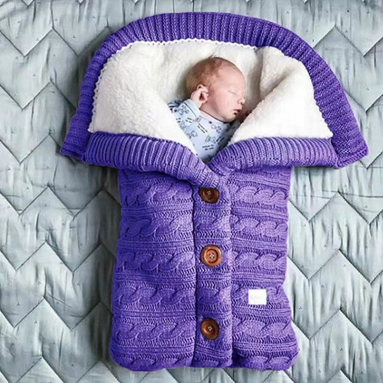 Autumn and winter baby stroller sleeping bag European and American new button sleeping bag baby wool knitted plus velvet thick warm sleeping bag