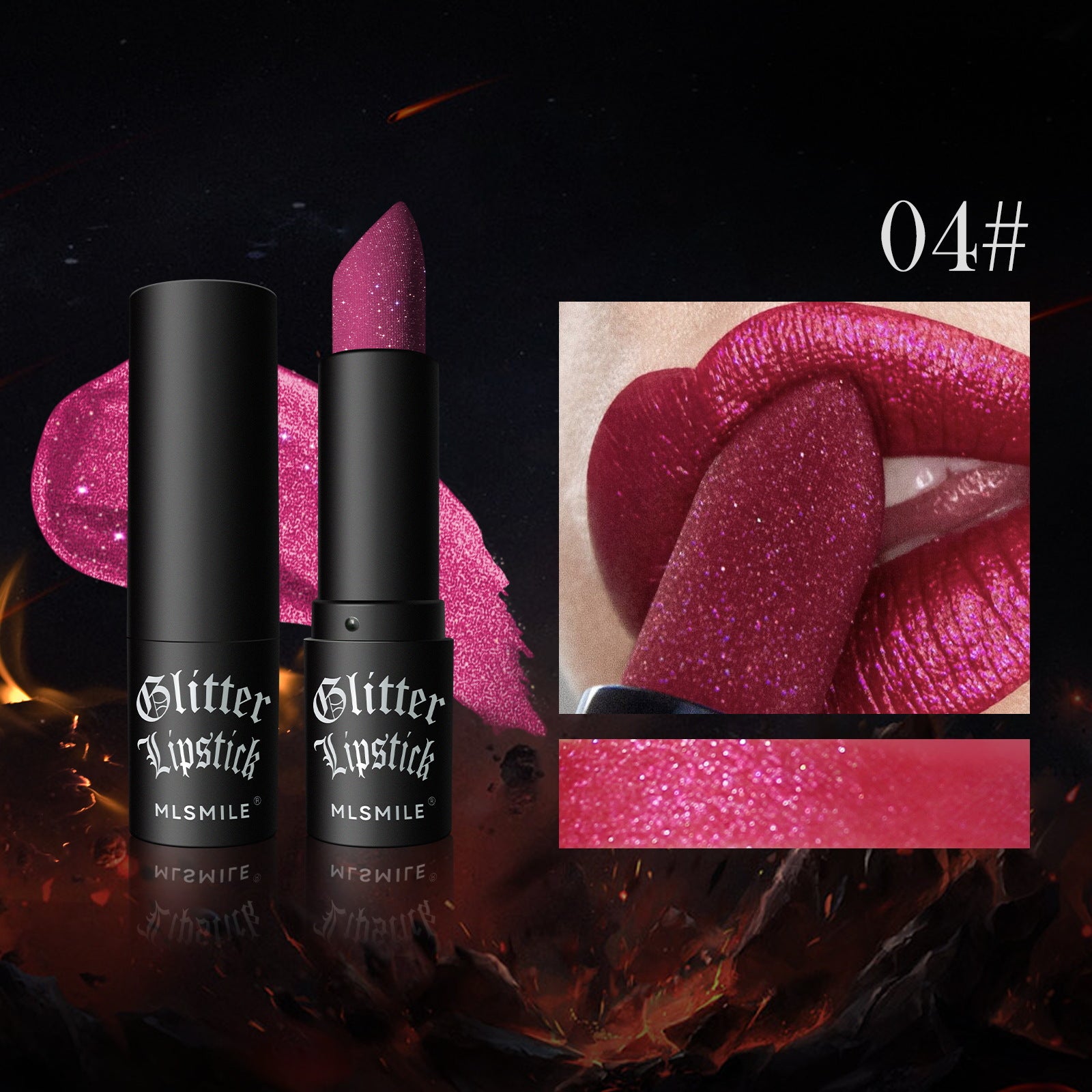 MLSMILE cross-border non-stick matte lipstick flash diamond lipstick lipstick Halloween dark vampire makeup