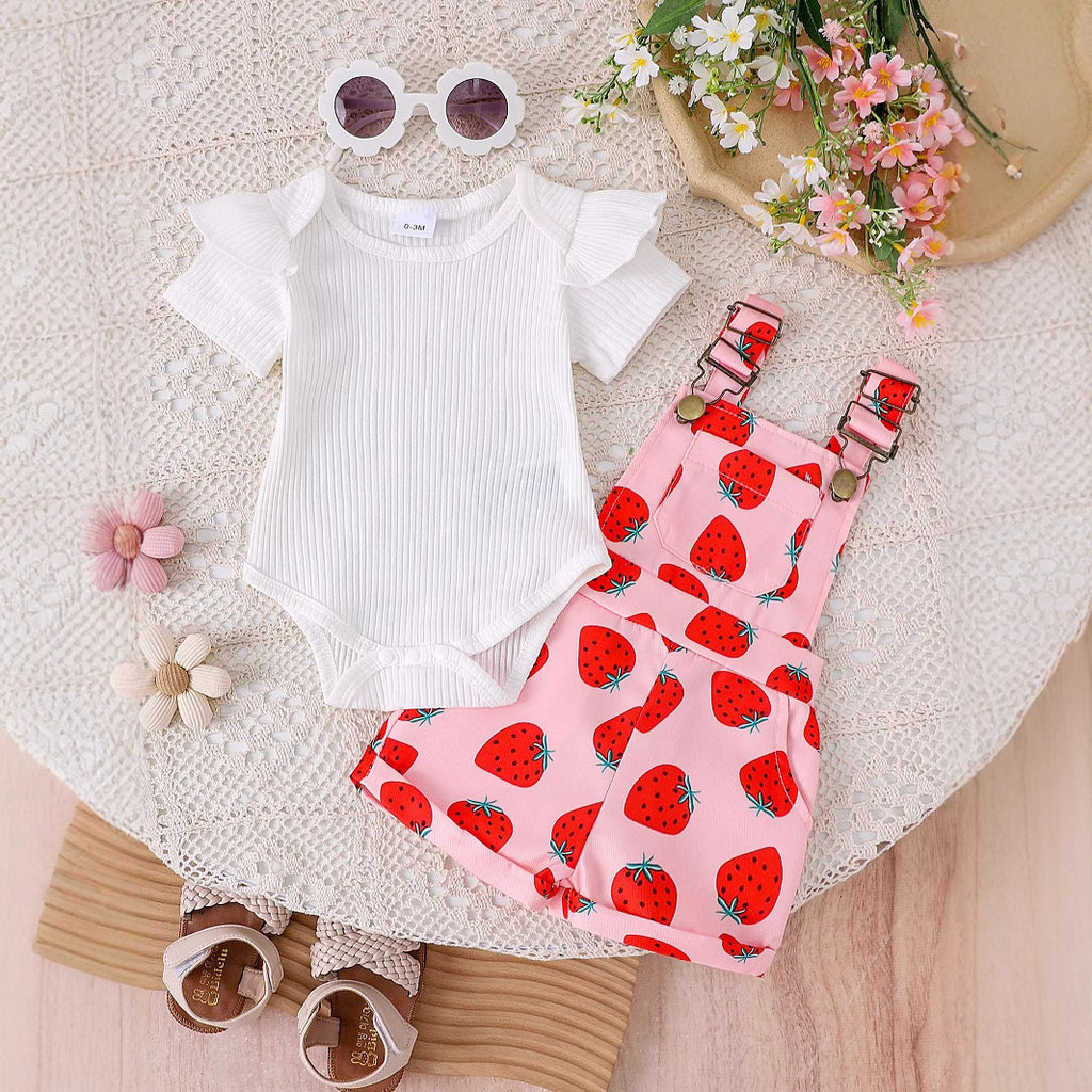 Foreign trade cross-border European and American summer baby girl suits infant and toddler flying sleeve short-sleeved romper printed overalls