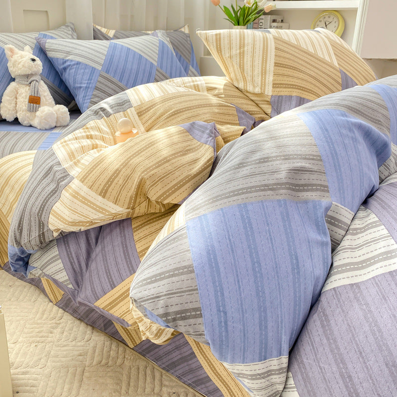 A-grade mother and baby grade four-piece set double-layer yarn pure washed cotton full quilt cover ins style bed sheet dormitory bed sheet 4 three-piece set