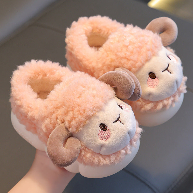 Children's cotton slippers autumn and winter 2023 new boys and girls indoor heels home warm baby fur slippers