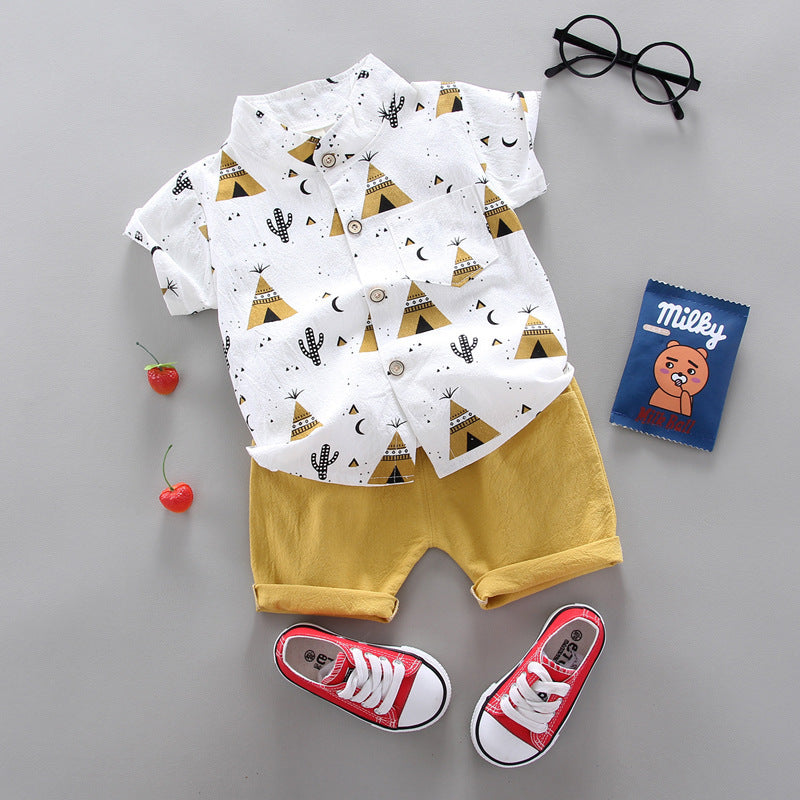 Cross-border children's clothing source manufacturers wholesale summer Korean version of thin baby suits cartoon trendy casual two-piece suits