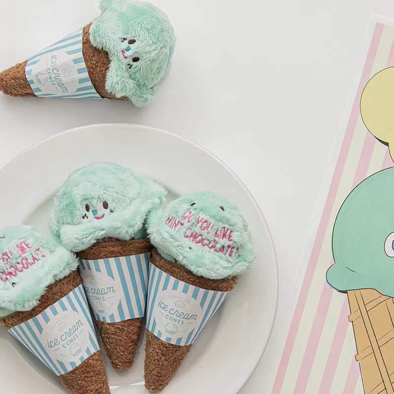 ins new cartoon ice cream pet dog cat sniffing sound slow food hiding toy sound paper interactive boring plush