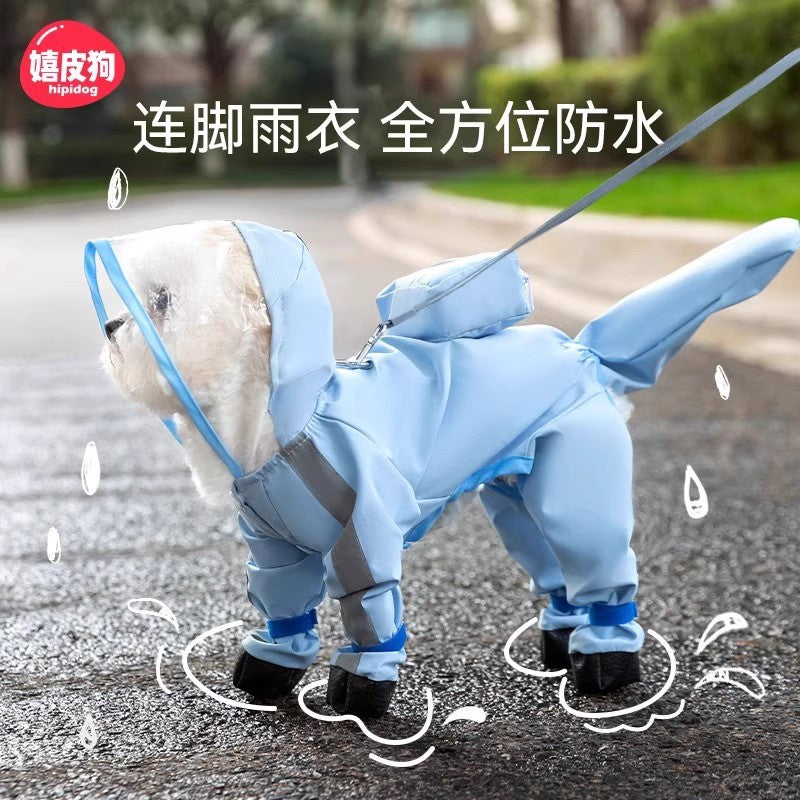 Puppy dog raincoat four-legged waterproof all-inclusive Teddy raincoat pet rain clothes for small and medium-sized dogs Bichon Pomeranian