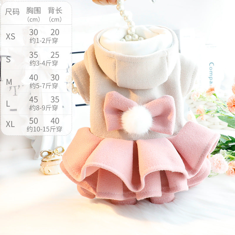 Dog clothes autumn and winter thick cat princess skirt wool plus velvet puffy skirt small dog Teddy pet 4872