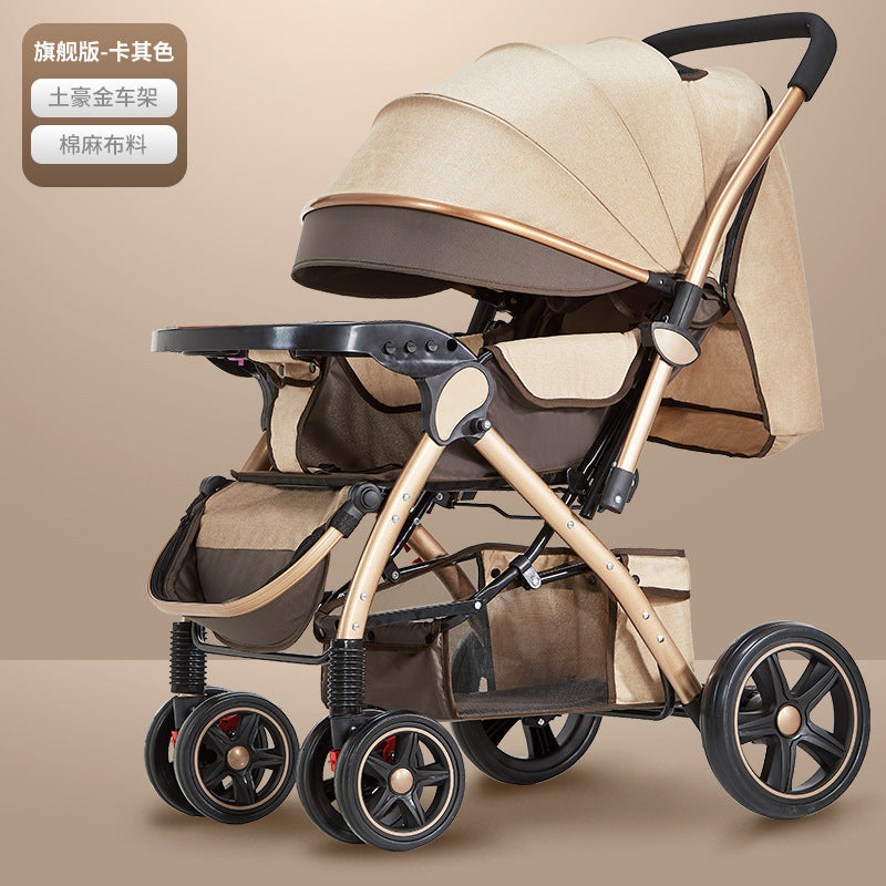 Baby stroller for children, lightweight and easy to fold, can sit and lie down with umbrella, good driver, four wheels and high view
