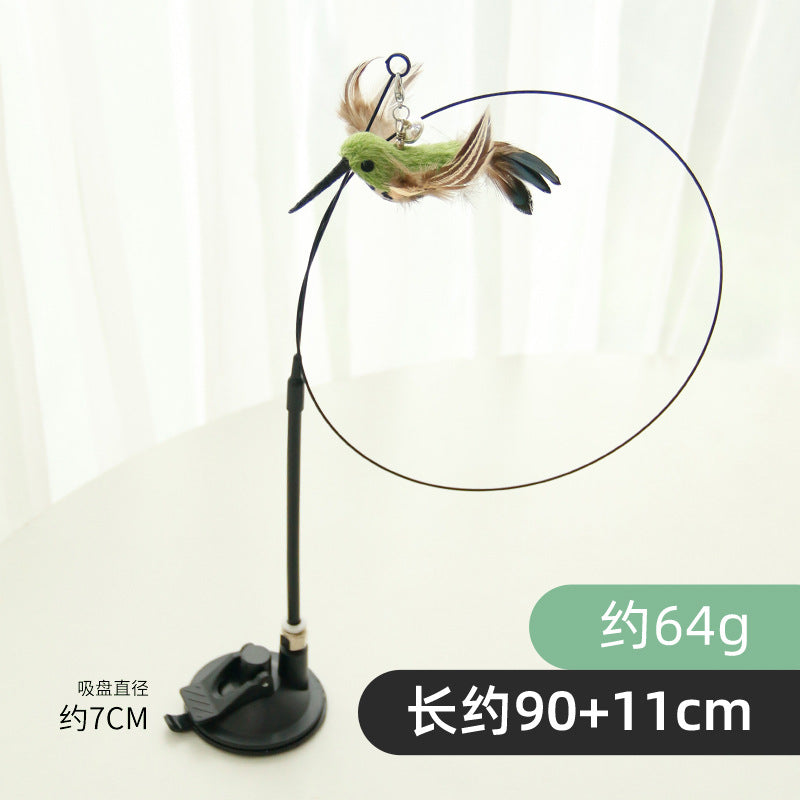 Factory spot wholesale simulation bird suction cup feather long wire long rod cat toy stick replacement head cat toy pet