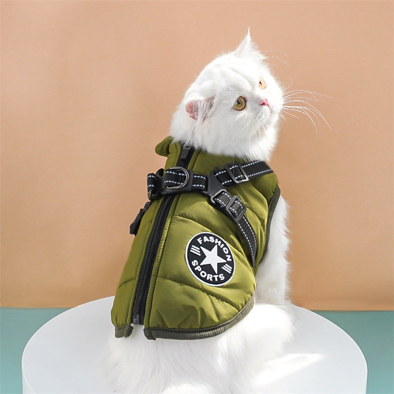 Pet clothes cross-border waterproof thick warm dog cat cotton coat winter chest back cotton vest supplies wholesale