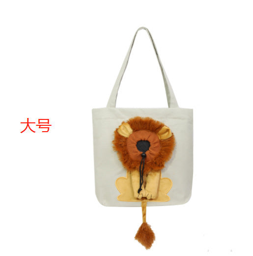 New outcropping lion-shaped shoulder bag cat and dog small pet canvas out-going tote bag pet bag