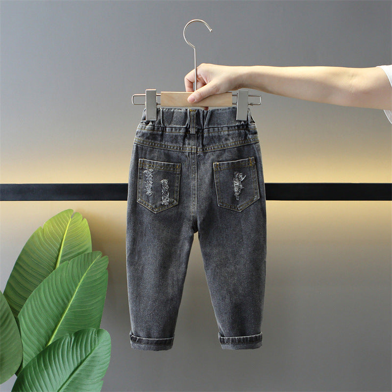 Boys jeans spring and autumn children's clothing 2024 new style children's street style handsome spring baby pants trendy cool