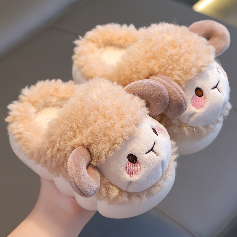 Children's cotton slippers autumn and winter 2023 new boys and girls indoor heels home warm baby fur slippers