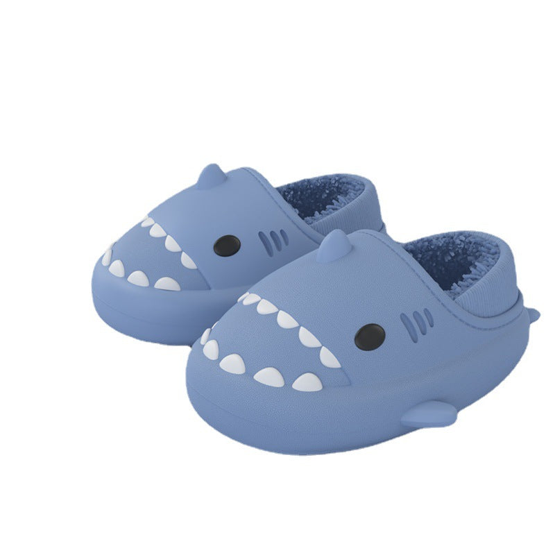Three-dimensional cartoon shark bag root cotton drag children's eva slippers autumn and winter soft bottom indoor baby waterproof thick bottom cotton shoes