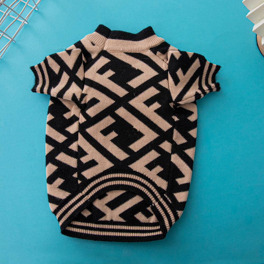 Double F letter trendy pet sweater autumn and winter thickened double layer dog clothes French Dou Schnauzer cat and dog clothing