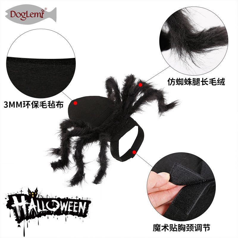 Halloween hot selling pet spider clothes for dogs and cats horror simulation plush spider transformation costume pet accessories