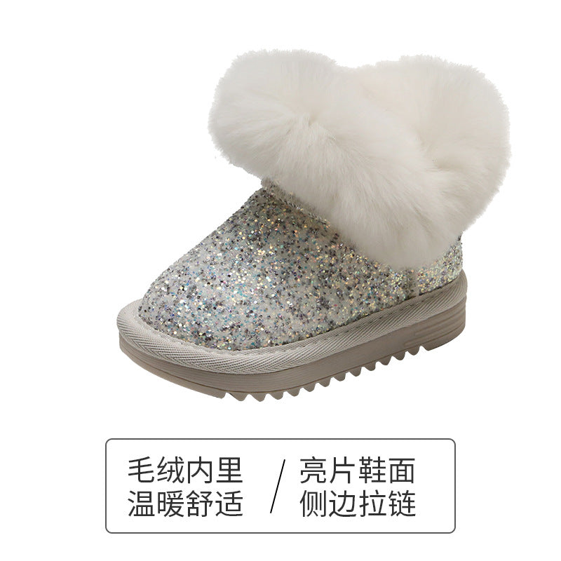 Baby girl snow boots children soft sole baby toddler shoes 1 to 3 years old girl princess shoes plus velvet cotton shoes winter