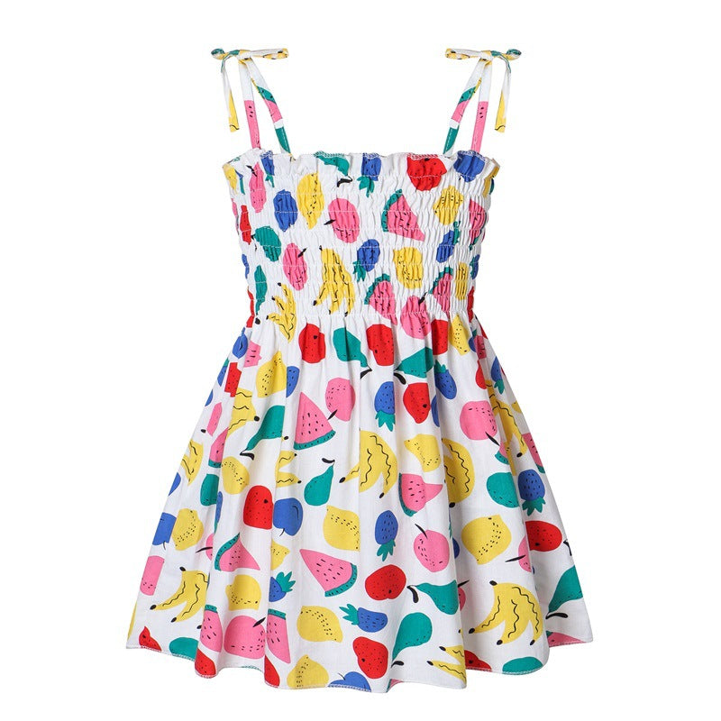 Summer cotton dress for baby girls, fashionable dress for little girls, thin suspender skirt, children's floral skirt