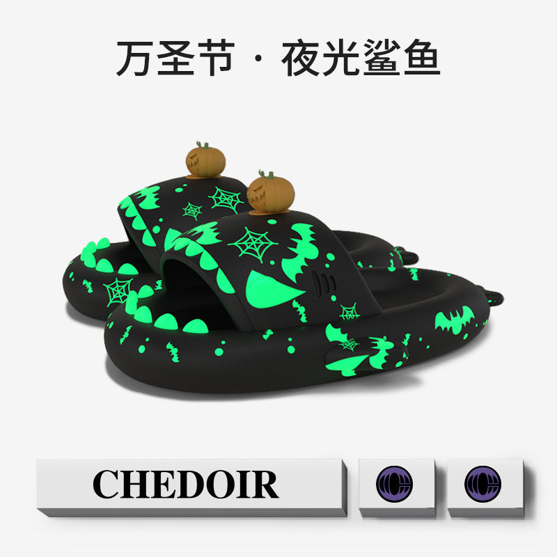Cross-border popular Halloween luminous funny shark slippers, summer non-slip outdoor wear ins home indoor slippers for couples