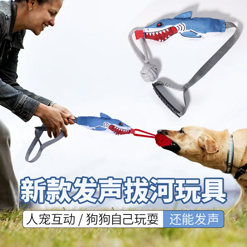 Dog tug-of-war toys popular shark dog teaser large dog pull to relieve boredom grinding rope knot pet sound toy