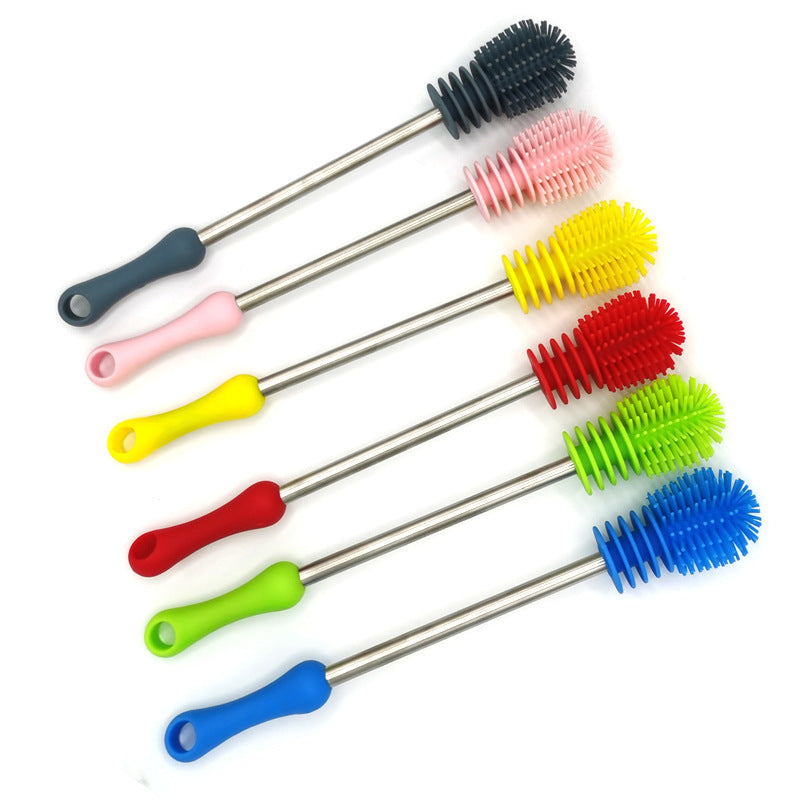 Spot silicone household long handle cup brush silicone bottle brush baby bottle brush long handle water cup cleaning brush brush