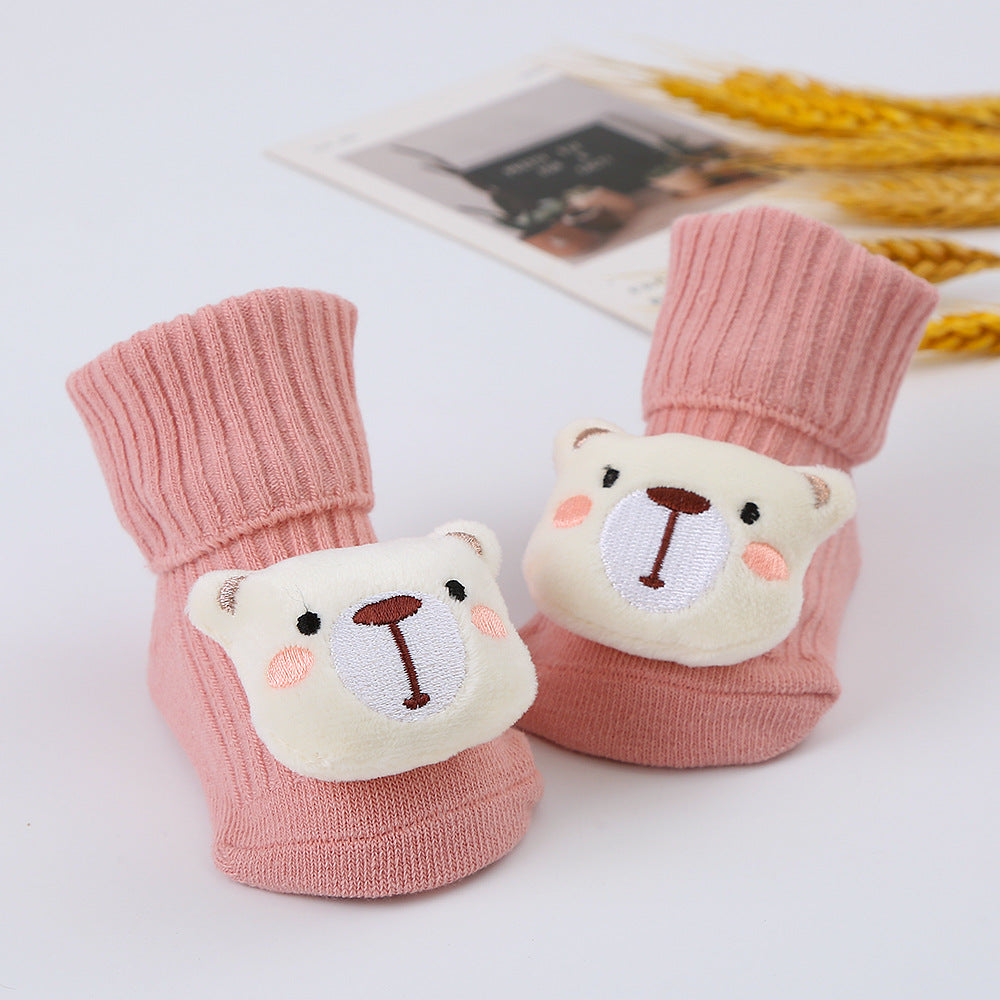2023 new double needle cute cartoon doll socks baby mid-tube socks children's glue floor socks non-slip INS