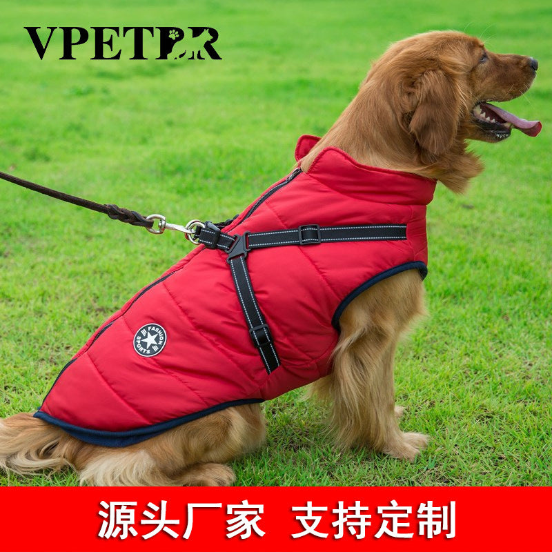 Weichong Beier cross-border large dog cotton coat water-proof dog warm clothes pet chest and back integrated vest spot wholesale