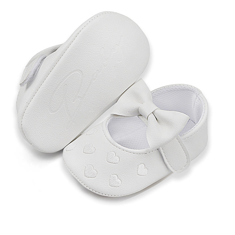 Spring and Autumn Style Embroidered Heart Bow Baby Shoes Pre-Step Shoes 0-1 Years Old Hand-Cuddle Shoes for Boys and Girls Soft Sole