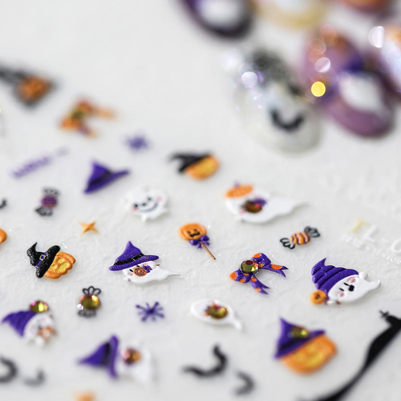 tensor new process Halloween pumpkin nail stickers ins adhesive nail stickers exquisite diamond series TL-079