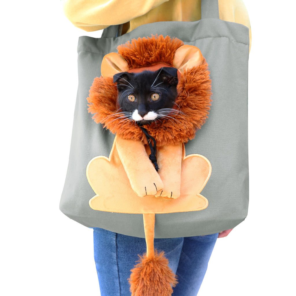 New outcropping lion-shaped shoulder bag cat and dog small pet canvas out-going tote bag pet bag
