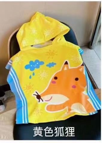 Cartoon Children's Bath Towel Cape Wearable Hooded Cape Baby Bath Absorbent Quick-Drying Beach Towel Bathrobe Towel