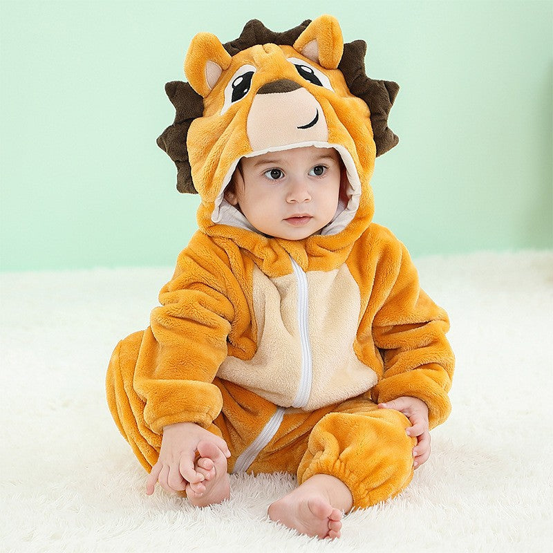 Male and female baby cartoon animal hat jumpsuit cross-border children's clothing cute ears flannel warm sleeping clothes