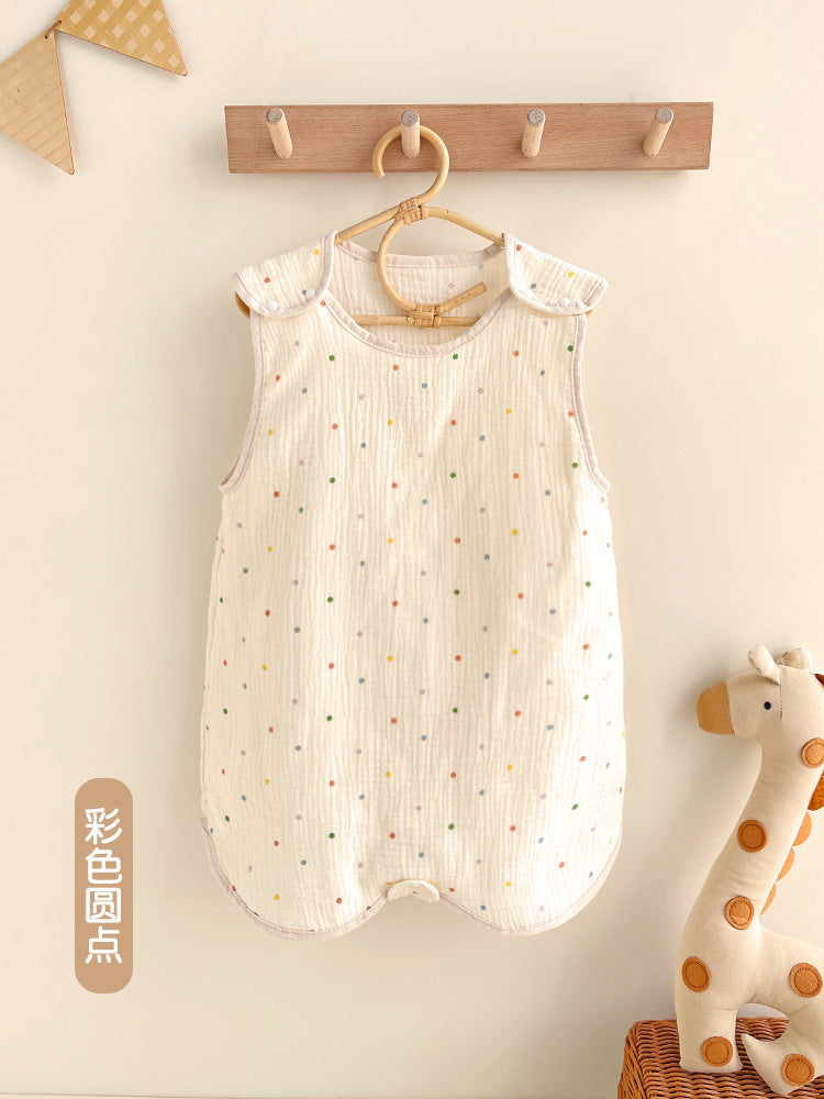 Baby gauze vest sleeping bag summer thin children's newborn baby anti-kick quilt front 4 back 2 layer sleeveless sleeping bag