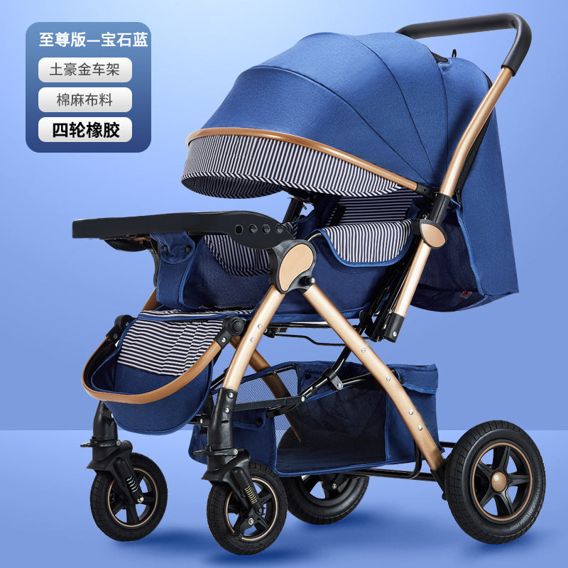 Baby stroller for children, lightweight and easy to fold, can sit and lie down with umbrella, good driver, four wheels and high view