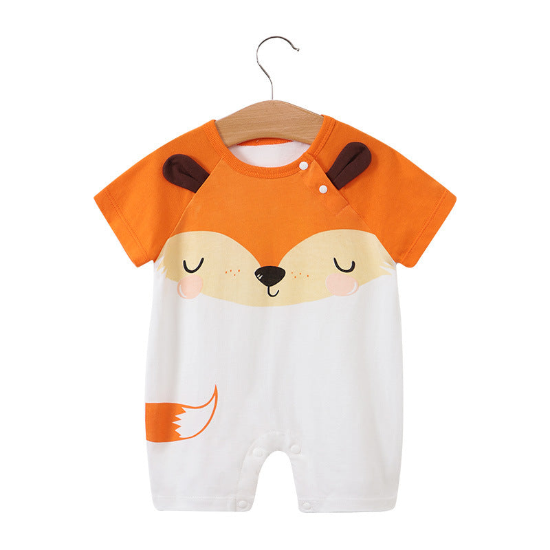 Baby jumpsuit summer clothes baby short-sleeved clothes ins style newborn cartoon animal crawling cotton romper