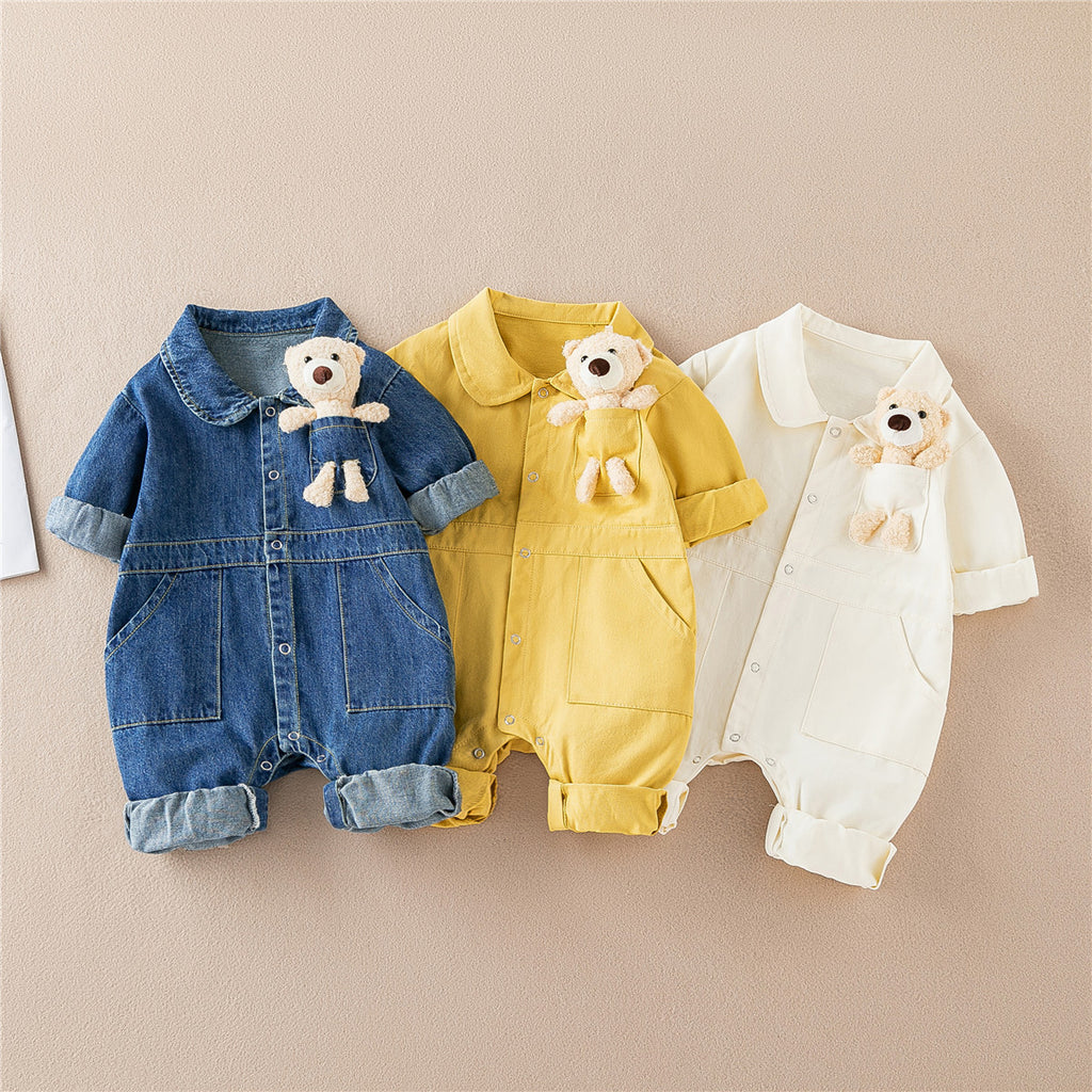 Infant and toddler handsome denim jumpsuit Spring Festival new style boy baby clothes going out romper crawling clothes trendy clothes