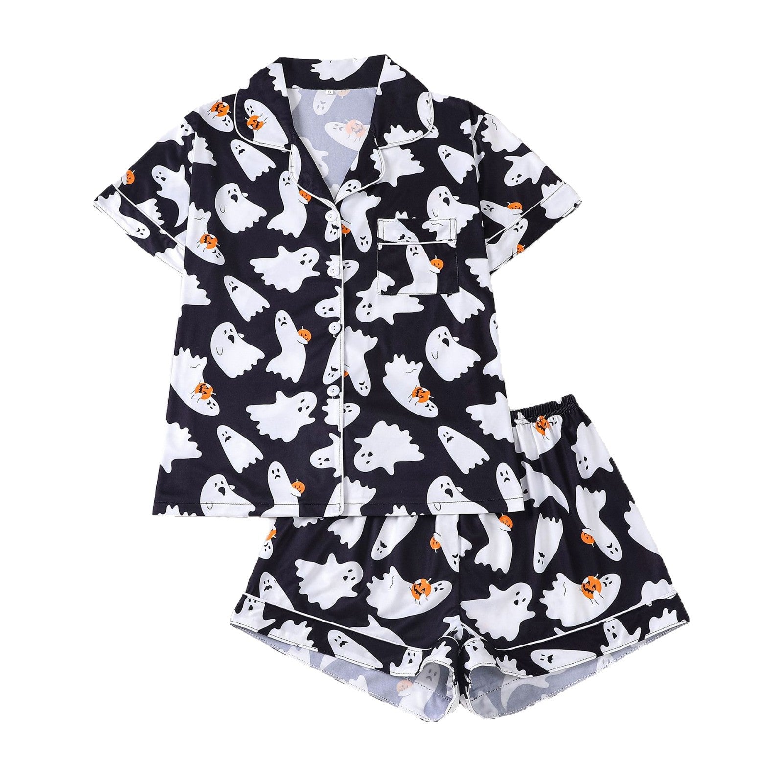 Cross-border foreign trade new European and American women's pajamas Halloween print lapel short-sleeved shorts European and American home clothes suit