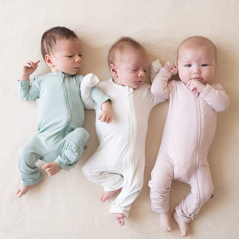 Foreign trade children's clothing bamboo fiber baby onesies spring and autumn long-sleeved newborn clothes baby romper zipper pajamas